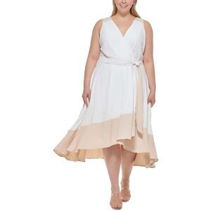 Dkny Plus Womens Size Colorblocked Faux-Wrap Dress  size 14 new